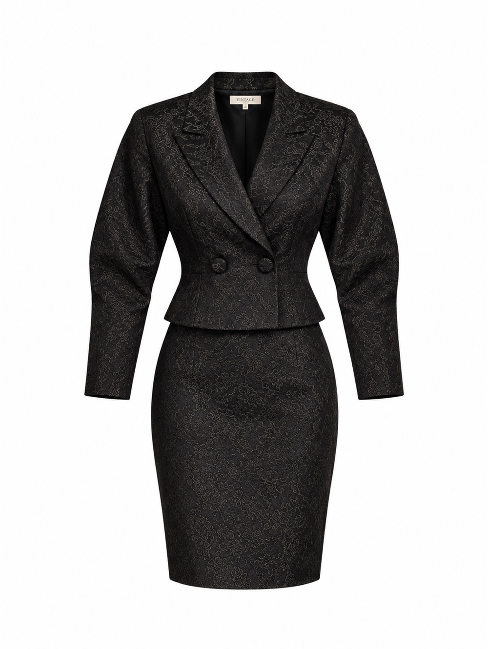 Black Jacquard Two-Piece Skirt Suit